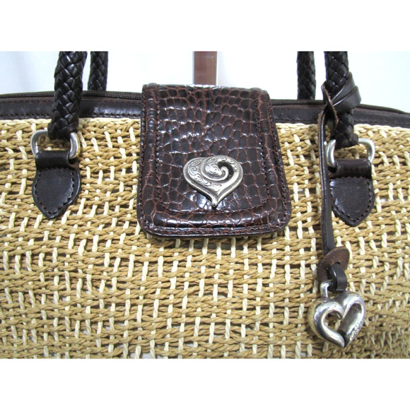 Brighton Penelope Med. Sz. Heart Straw, Leather Shoulder Tote Handbag - Picture 3 of 10